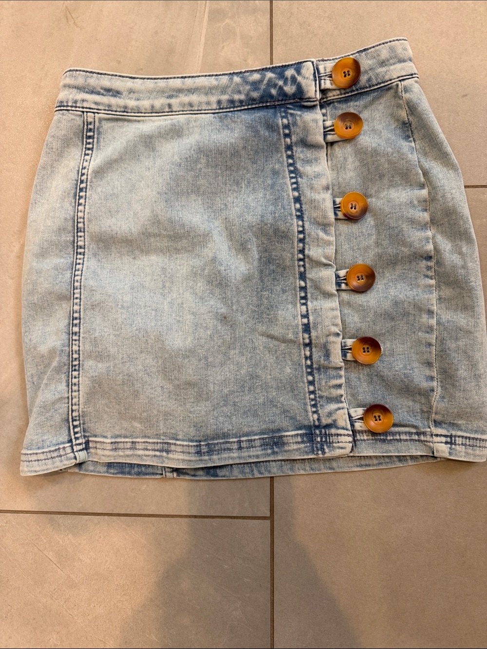 Free People Washed Light Blue Denim Button-Front Mini Skirt